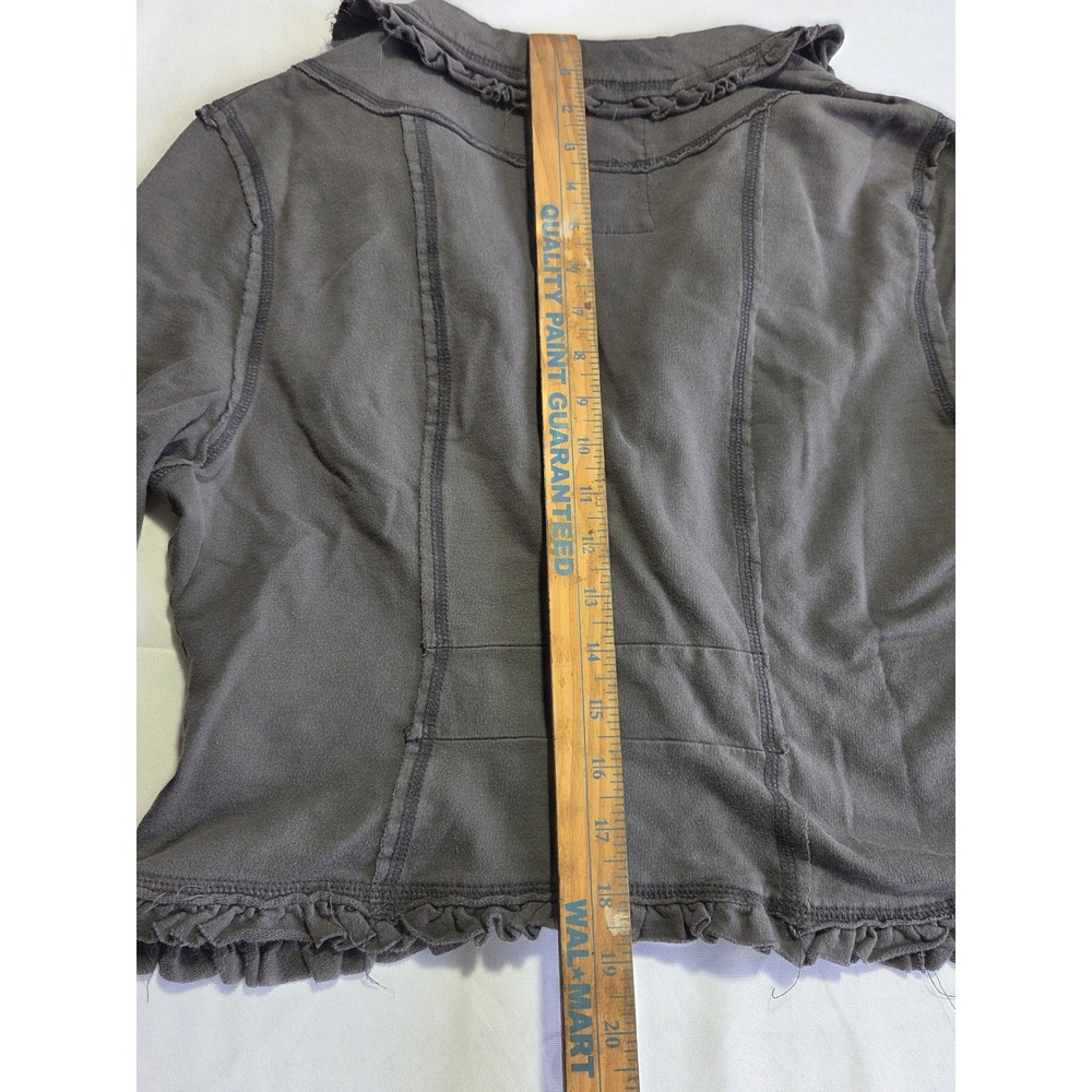 Decree Gray Ruffle Knit Blazer Y2K 3/4 Sleeve Button Front Jacket Womens Medium - Picture 5 of 6